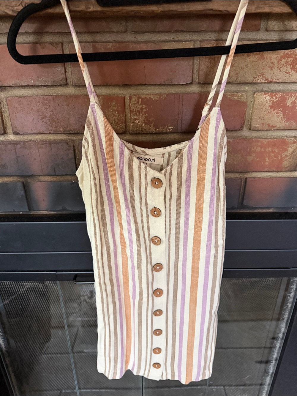 Rip Curl Striped Button-Front Tank Dress in Cream, Tan & Lavender
